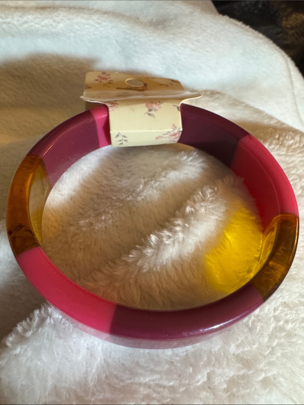 Colorblock Resin Bangle Bracelet - Pink & Amber